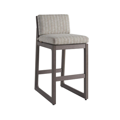Upholstered Armless Teak Outdoor Bar Stool