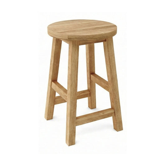 Round Backless Teak Outdoor Bar Stool
