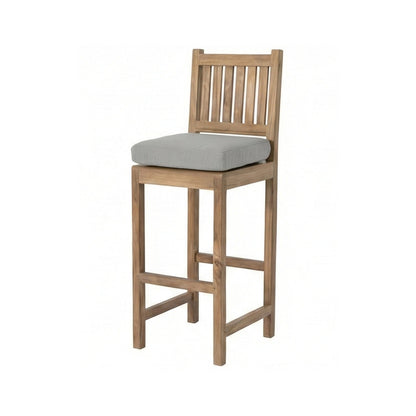 Upholstered Armless Teak Outdoor Bar Stool