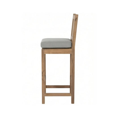 Upholstered Armless Teak Outdoor Bar Stool