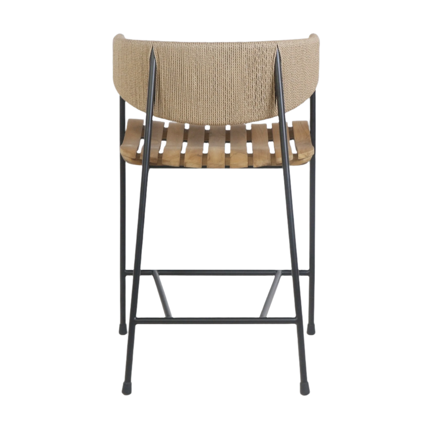 Stool with Teak Seat and Rush Weaving Backrest