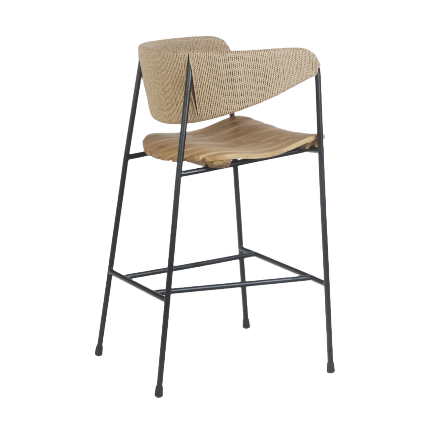 Stool with Teak Seat and Rush Weaving Backrest