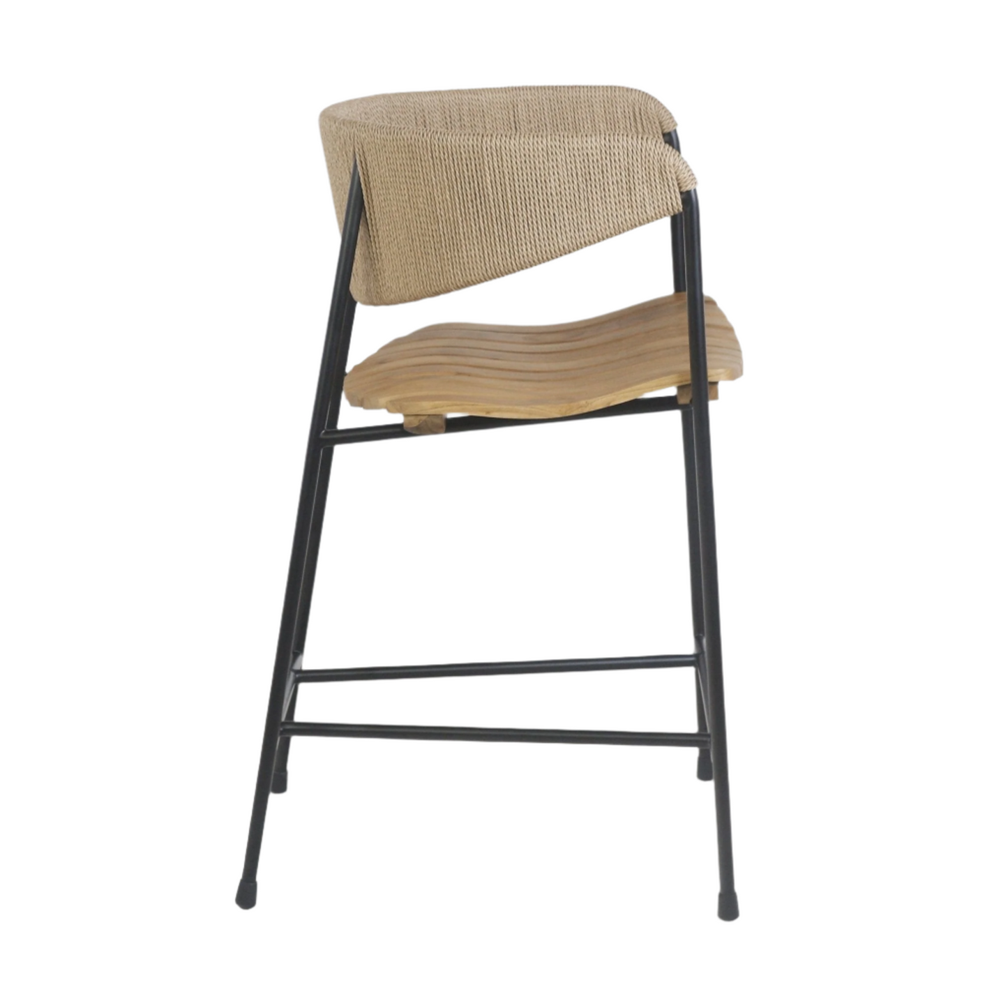 Stool with Teak Seat and Rush Weaving Backrest