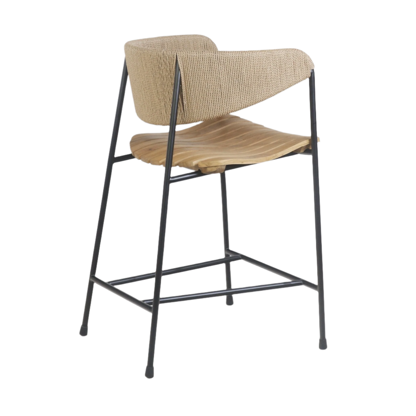 Stool with Teak Seat and Rush Weaving Backrest