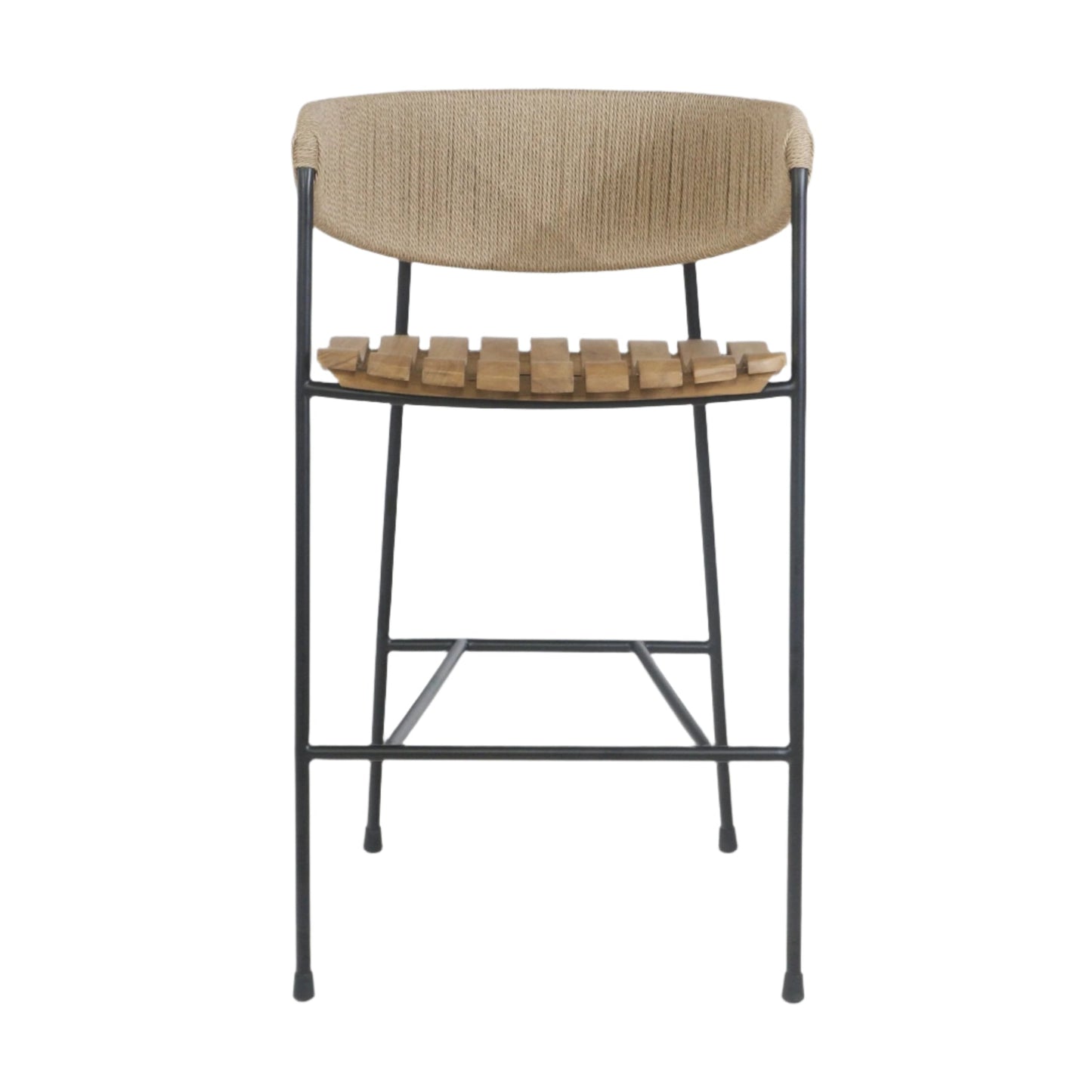 Stool with Teak Seat and Rush Weaving Backrest