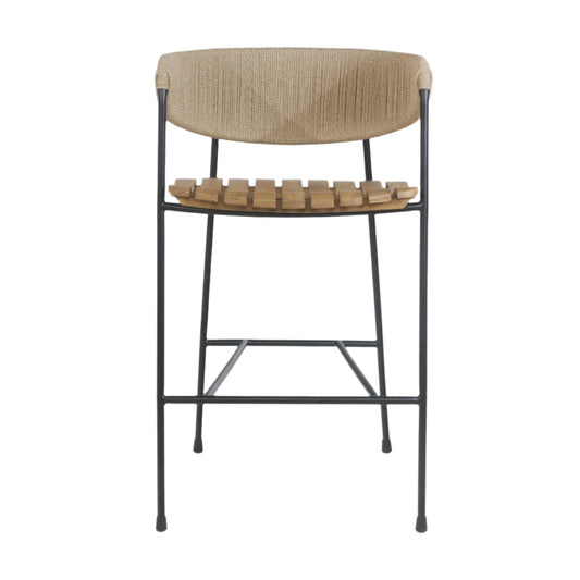 Stool with Teak Seat and Rush Weaving Backrest
