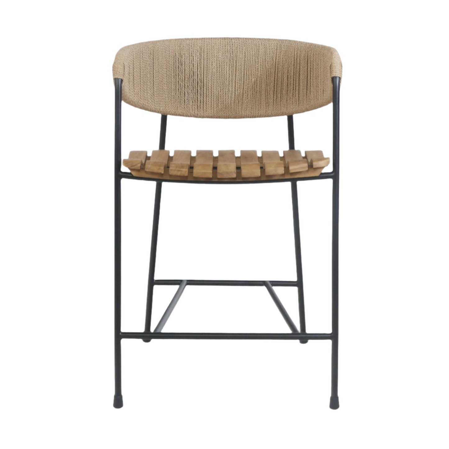 Stool with Teak Seat and Rush Weaving Backrest
