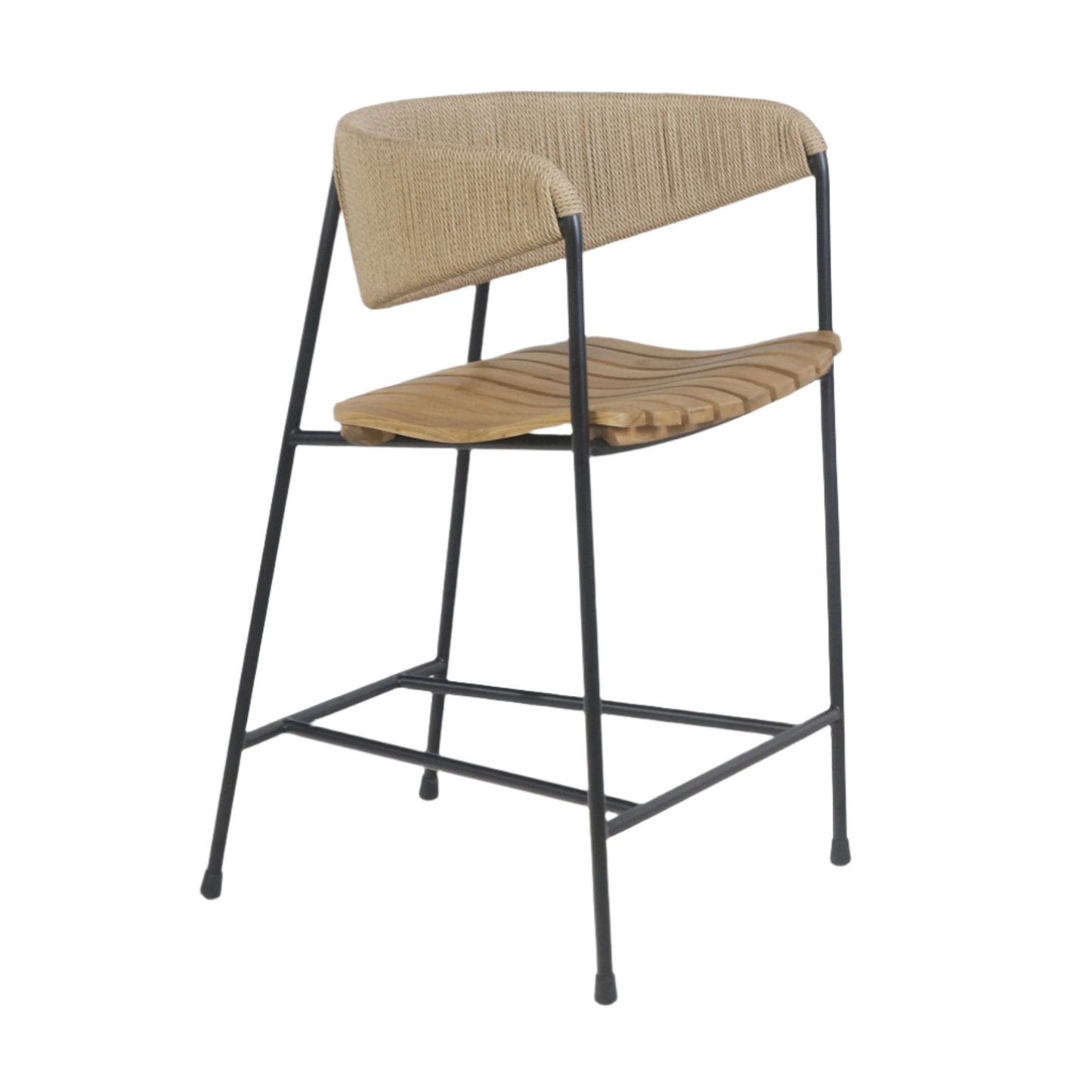 Stool with Teak Seat and Rush Weaving Backrest