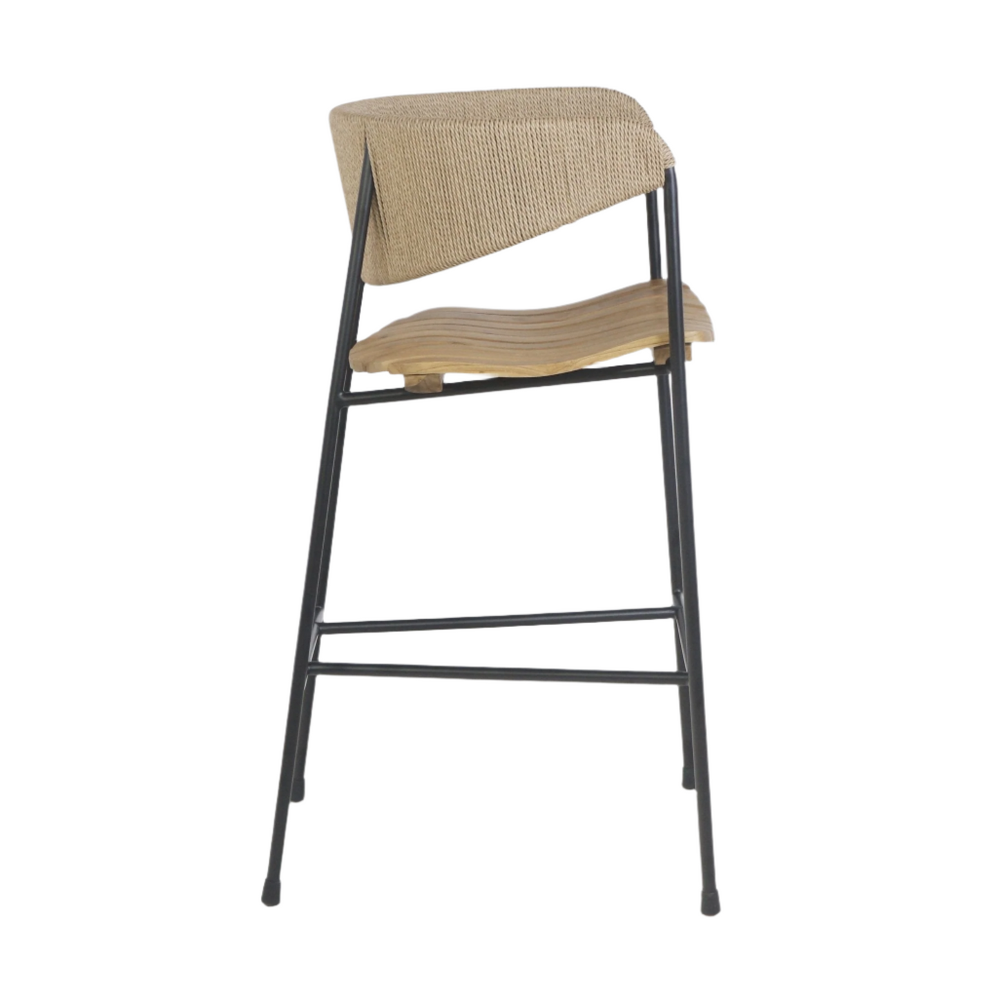 Stool with Teak Seat and Rush Weaving Backrest
