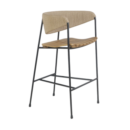 Stool with Teak Seat and Rush Weaving Backrest