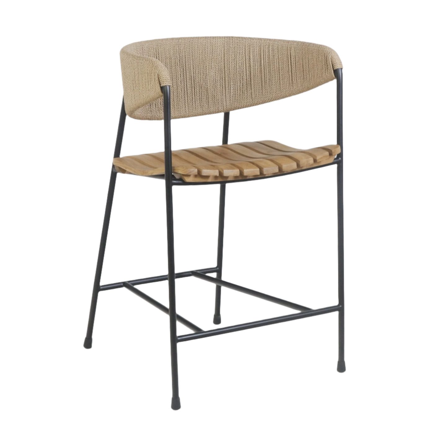 Stool with Teak Seat and Rush Weaving Backrest