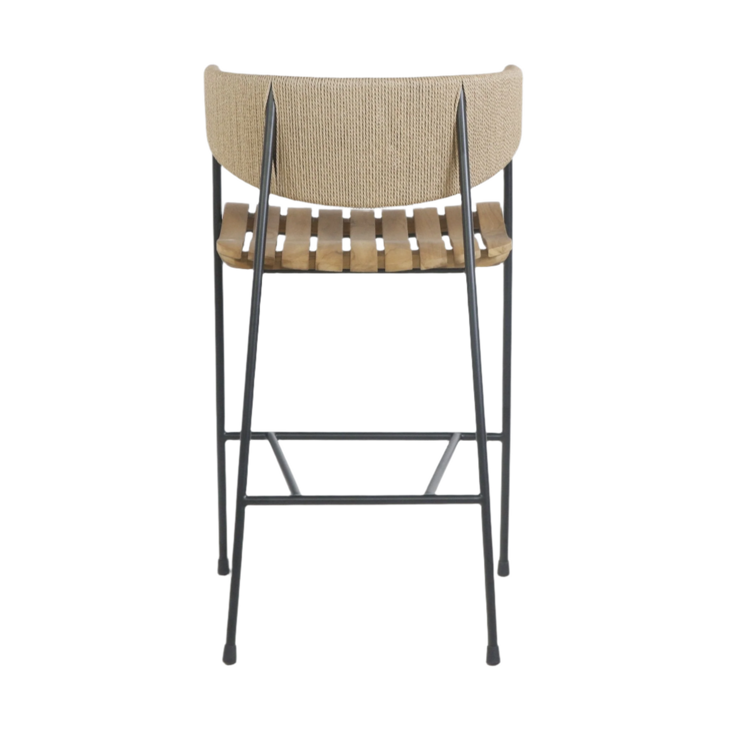 Stool with Teak Seat and Rush Weaving Backrest