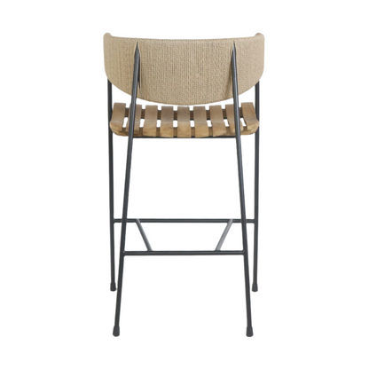 Stool with Teak Seat and Rush Weaving Backrest