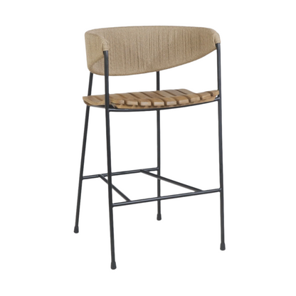 Stool with Teak Seat and Rush Weaving Backrest