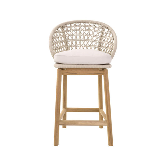 Upholstered Armless Teak Outdoor Bar Stool