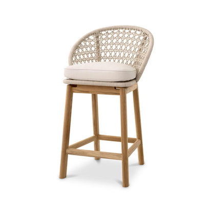 Upholstered Armless Teak Outdoor Bar Stool