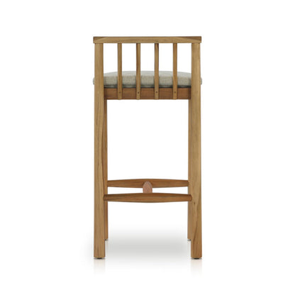 Upholstered Armless Teak Outdoor Bar Stool