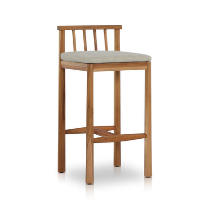 Upholstered Armless Teak Outdoor Bar Stool