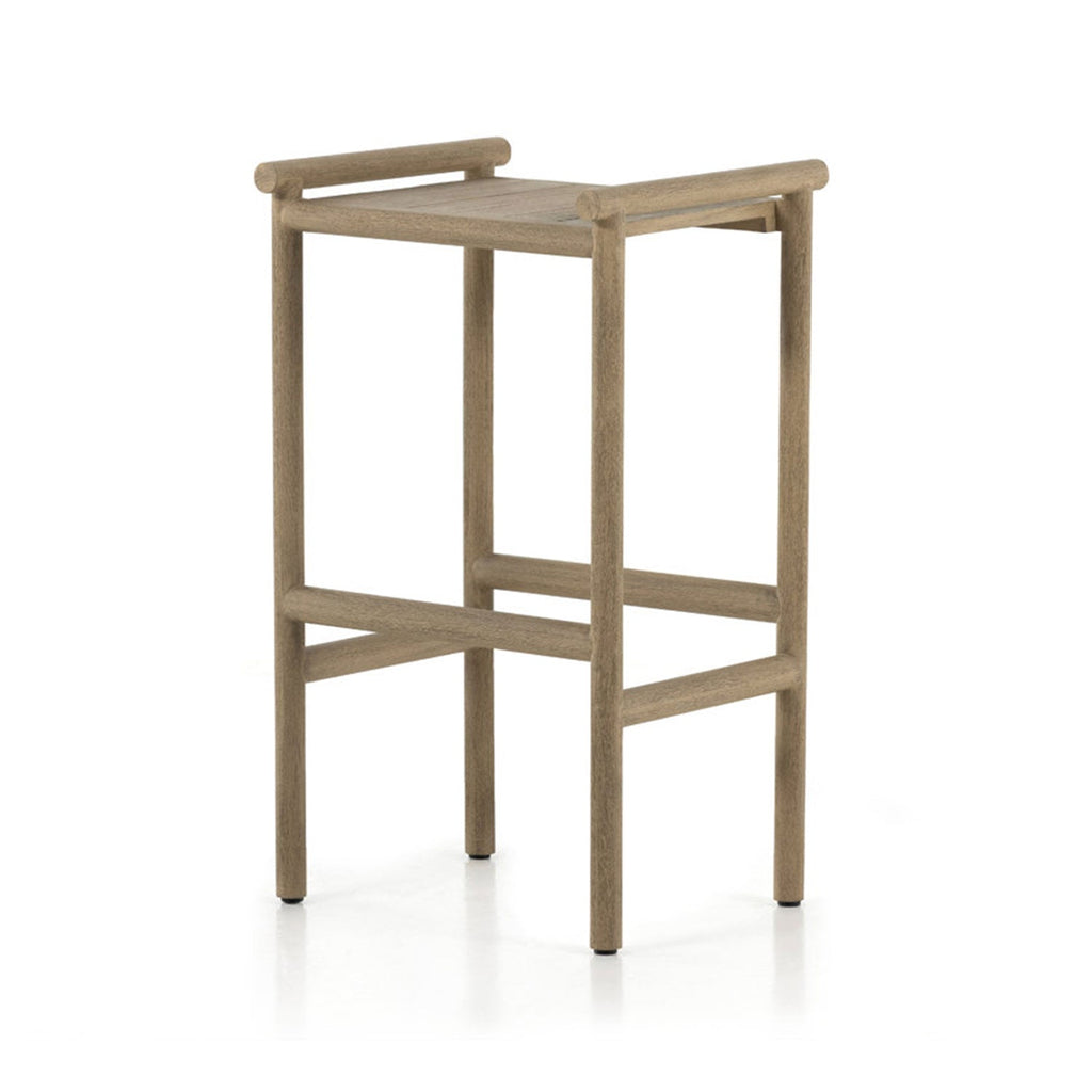 Polsterter Rückenloser Teak-Außenbarhocker
