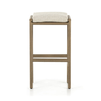 Upholstered Backless Teak Outdoor Bar Stool