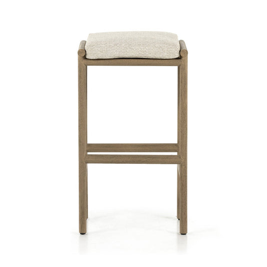 Upholstered Backless Teak Outdoor Bar Stool