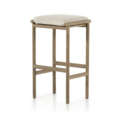 Upholstered Backless Teak Outdoor Bar Stool