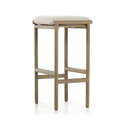 Upholstered Backless Teak Outdoor Bar Stool