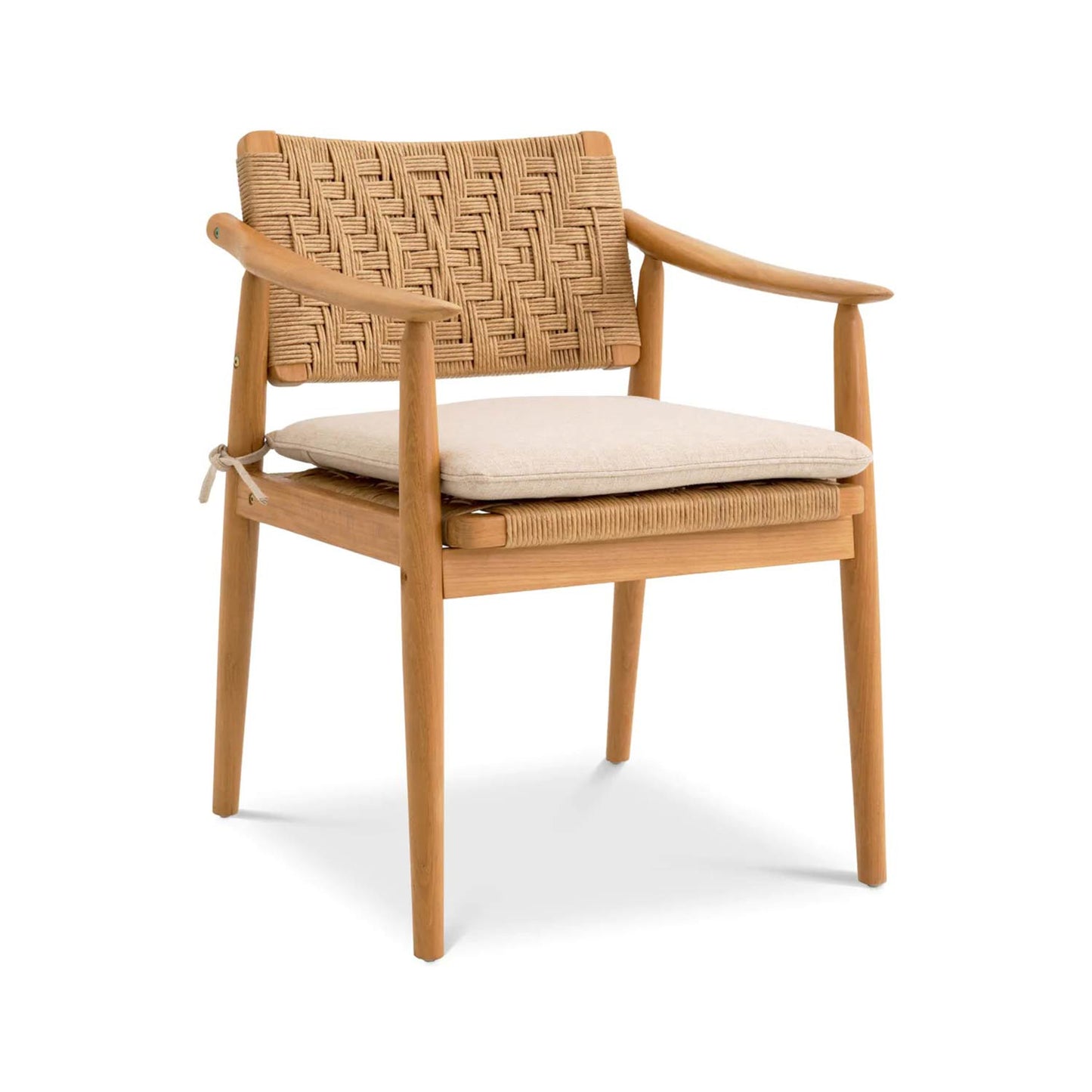 Teak Woven Rope Outdoor Dining Chair with Cushion