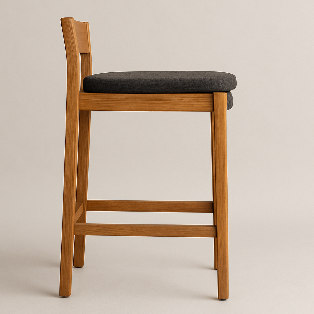 Upholstered Armless Teak Outdoor Bar Stool