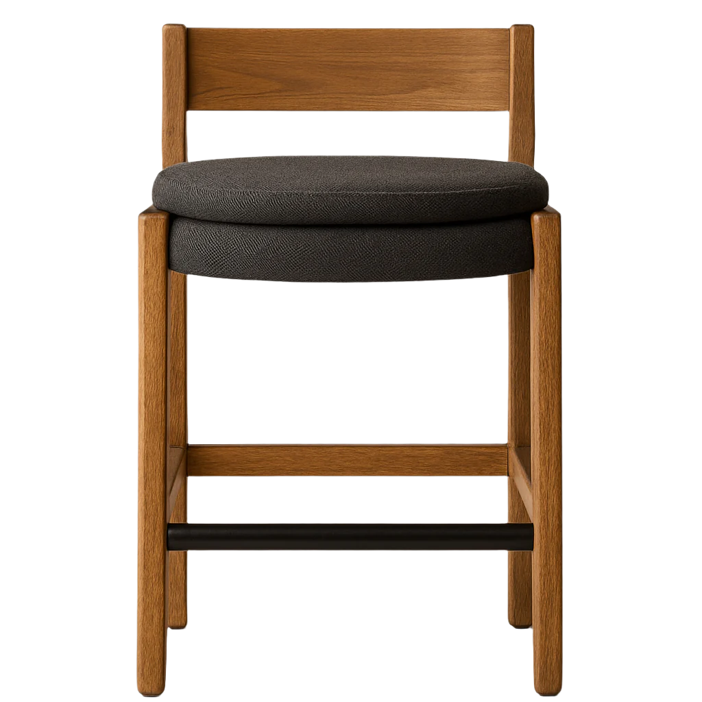 Upholstered Armless Teak Outdoor Bar Stool