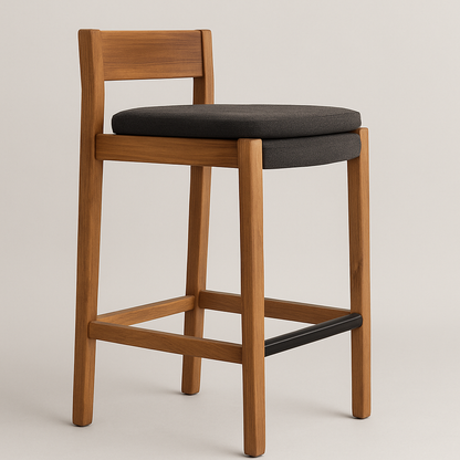 Upholstered Armless Teak Outdoor Bar Stool