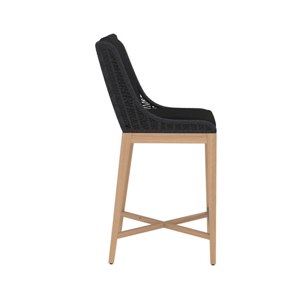 Upholstered Armless Teak Outdoor Bar Stool