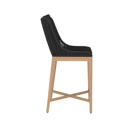 Upholstered Armless Teak Outdoor Bar Stool