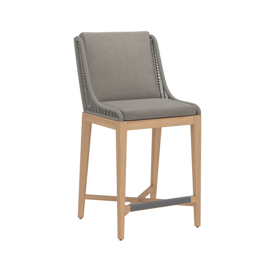 Upholstered Armless Teak Outdoor Bar Stool