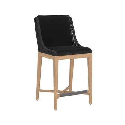 Upholstered Armless Teak Outdoor Bar Stool
