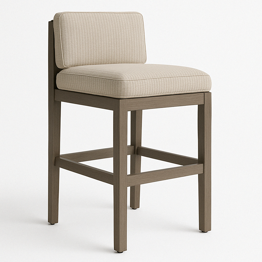 Upholstered Armless Teak Outdoor Bar Stool