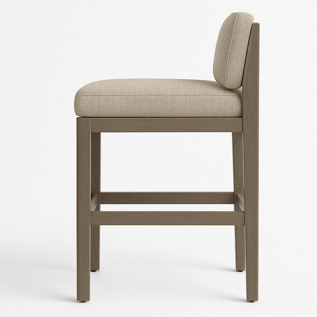 Upholstered Armless Teak Outdoor Bar Stool