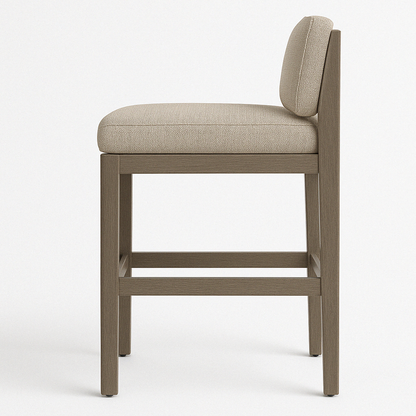 Upholstered Armless Teak Outdoor Bar Stool