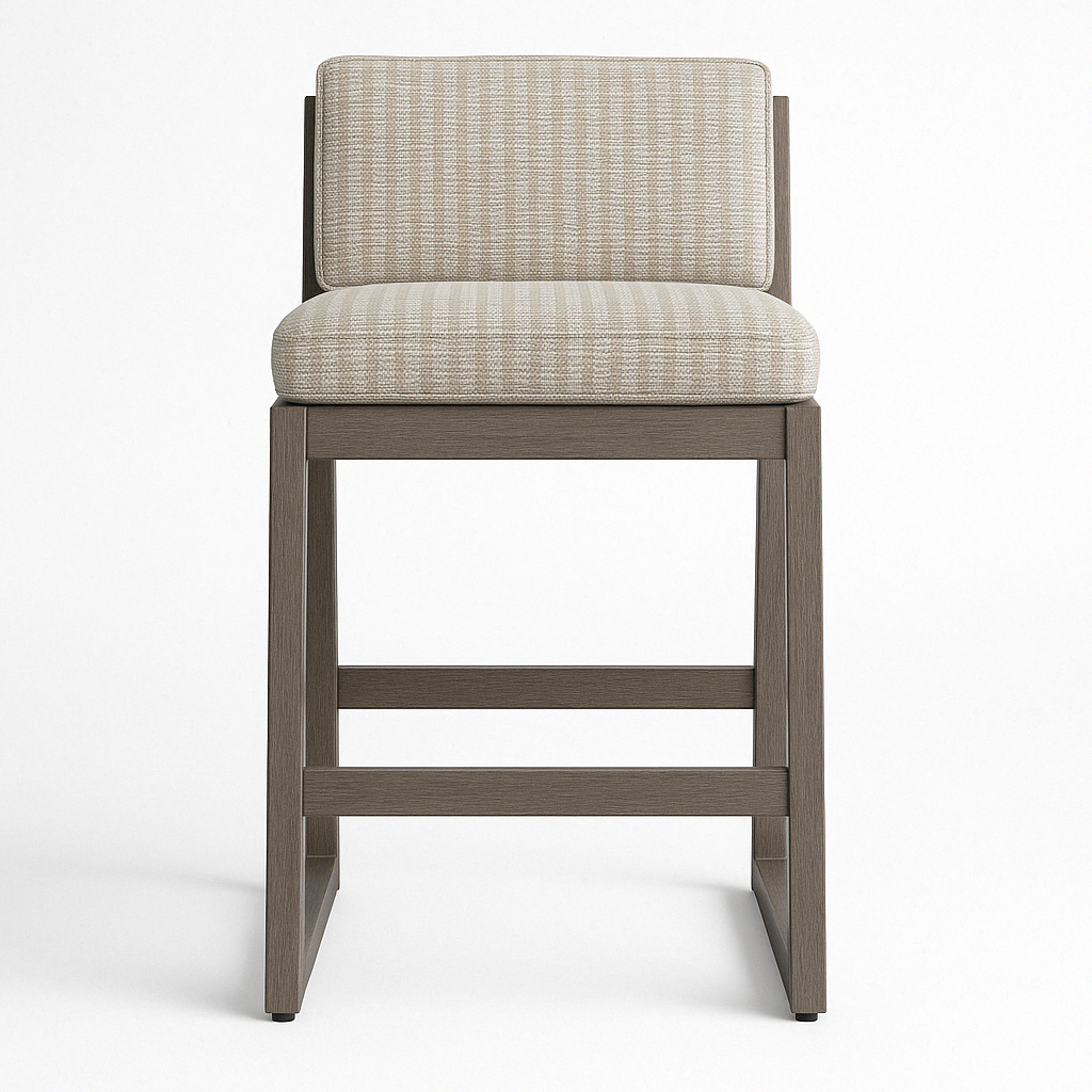Upholstered Armless Teak Outdoor Bar Stool