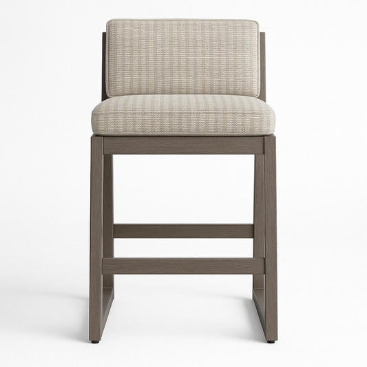 Upholstered Armless Teak Outdoor Bar Stool