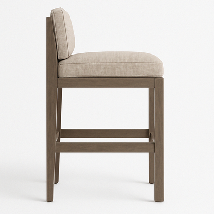 Upholstered Armless Teak Outdoor Bar Stool