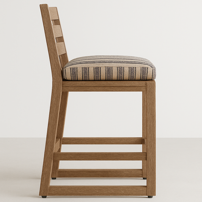 Upholstered Armless Teak Outdoor Bar Stool