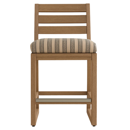 Upholstered Armless Teak Outdoor Bar Stool