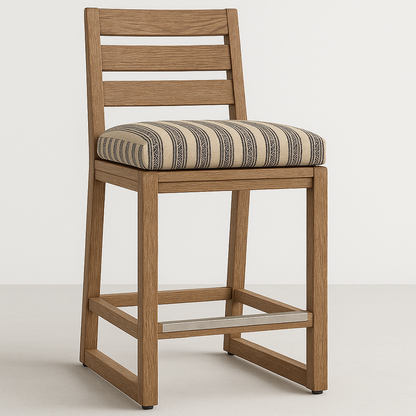 Upholstered Armless Teak Outdoor Bar Stool