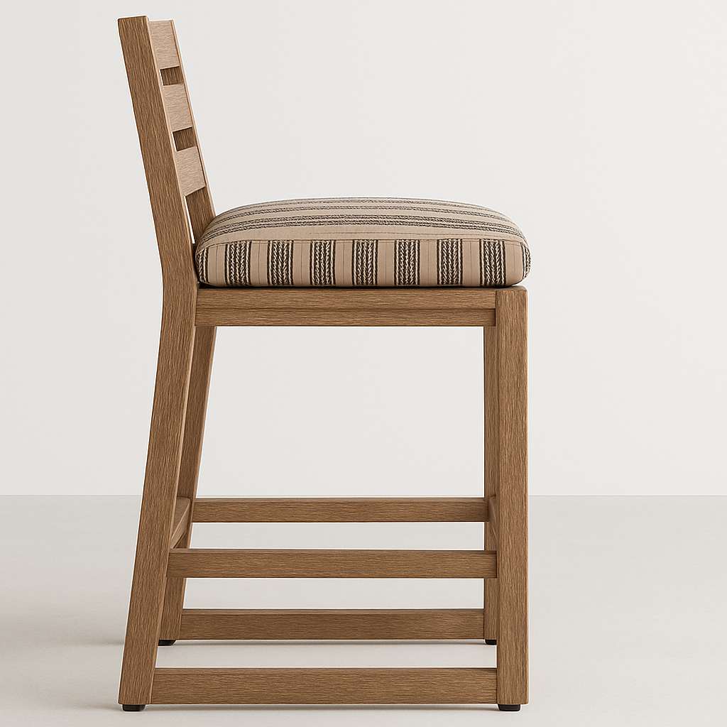 Upholstered Armless Teak Outdoor Bar Stool