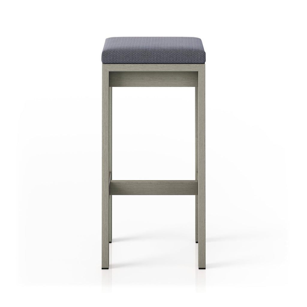 Upholstered Backless Teak Outdoor Bar Stool