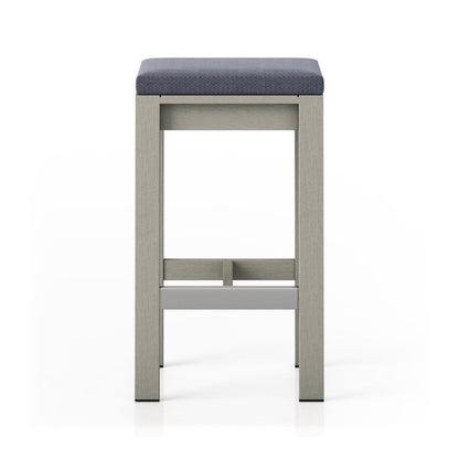 Upholstered Backless Teak Outdoor Bar Stool
