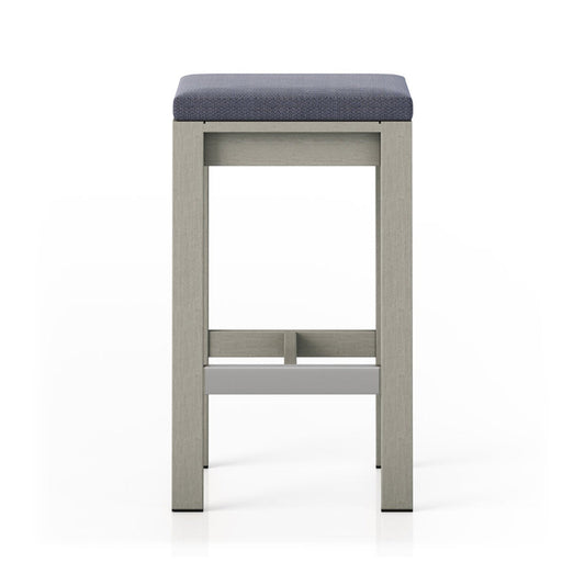 Upholstered Backless Teak Outdoor Bar Stool