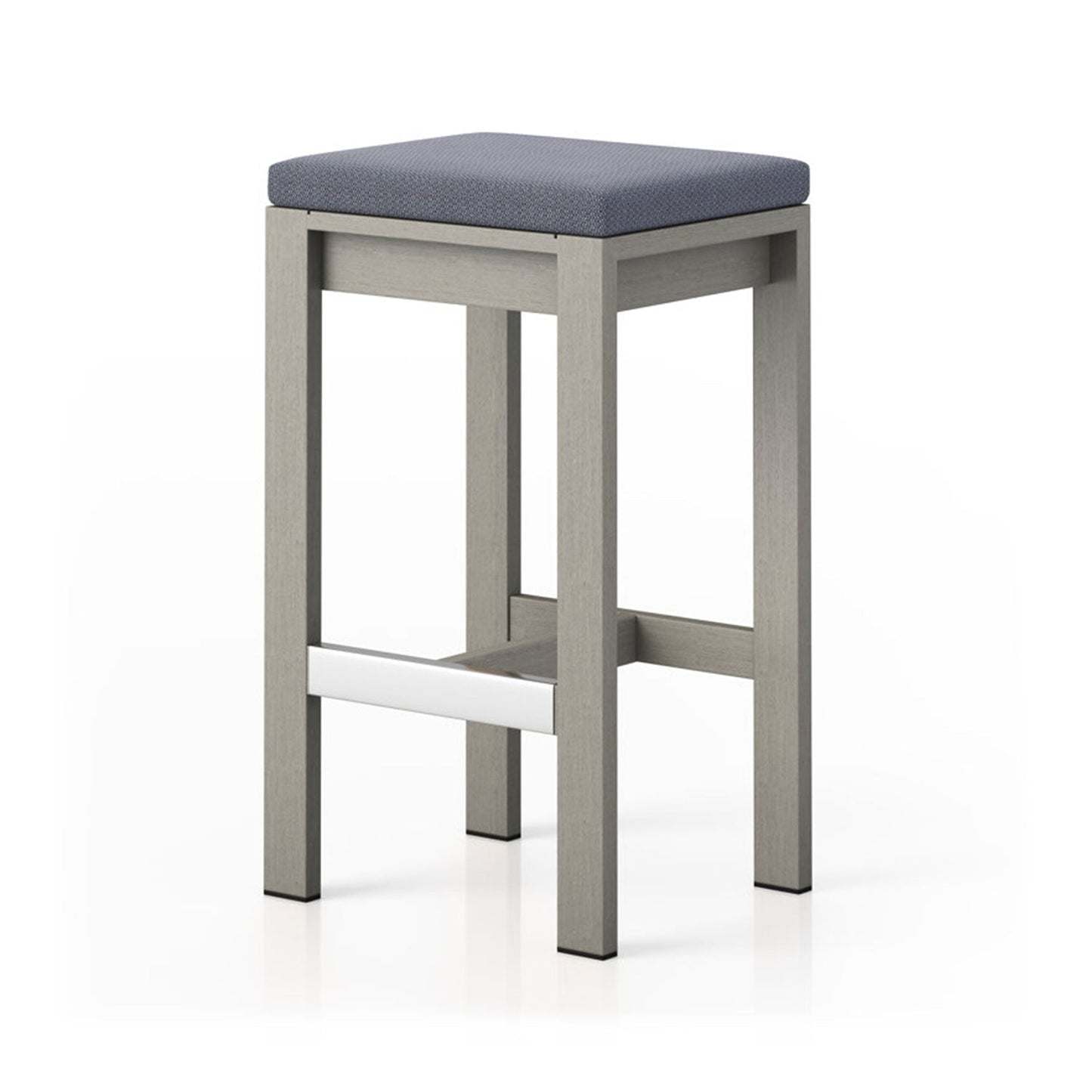 Upholstered Backless Teak Outdoor Bar Stool