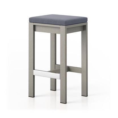 Upholstered Backless Teak Outdoor Bar Stool